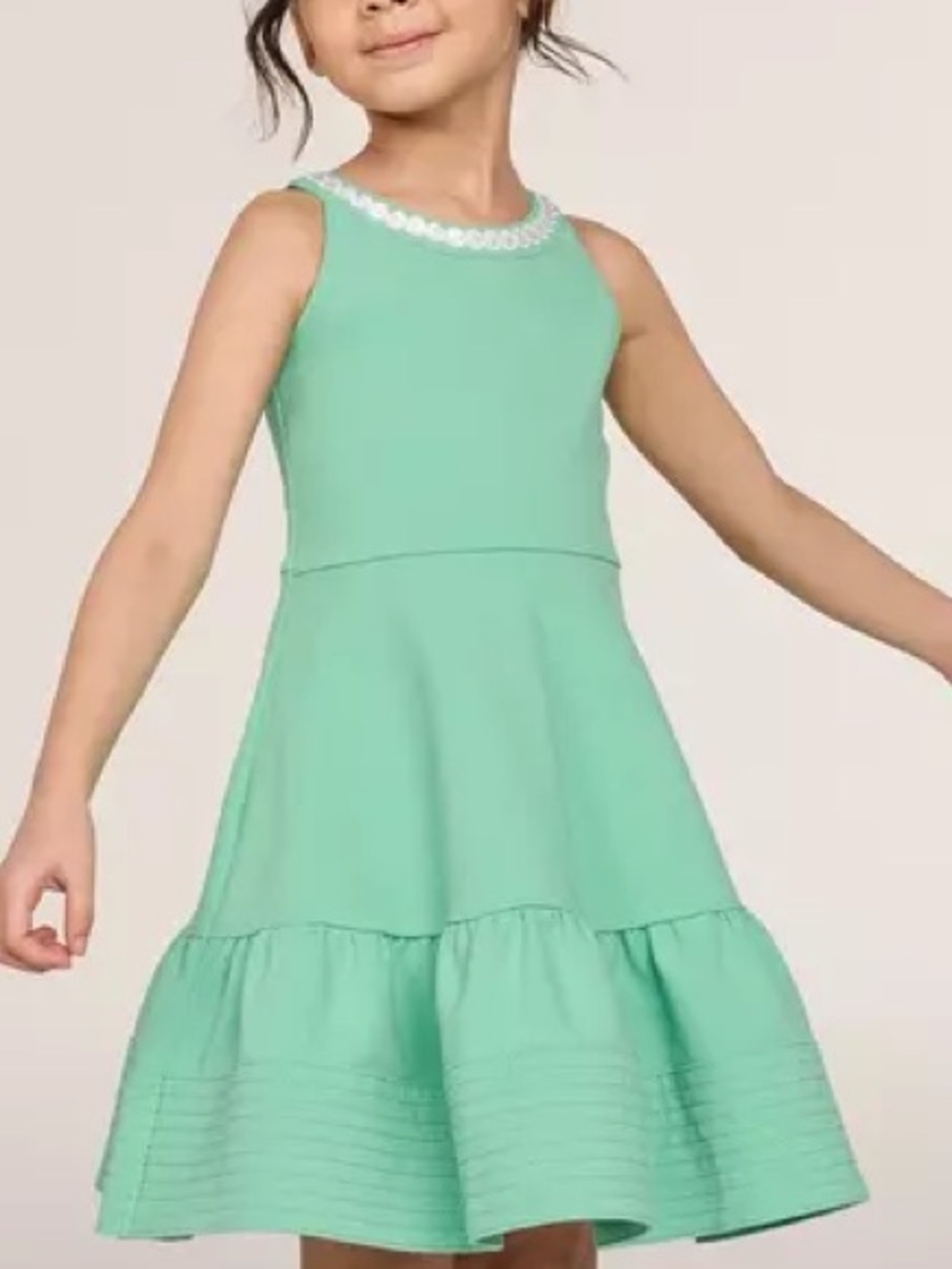 Janie and Jack Girls Kelly Green Ponte Dress Size 10 White Eyelet Collar